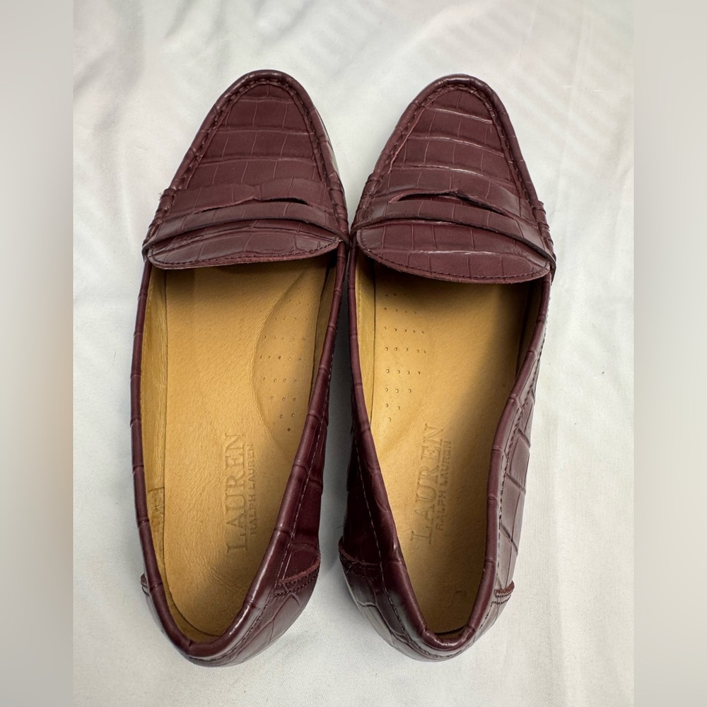 Ralph Lauren Burgundy Leather Embossed Loafers for Women